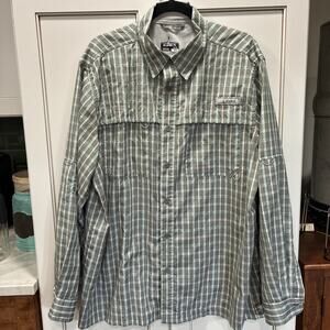 Habit Long Sleeve Fishing Shirt Vented Mens XL Gray Plaid Teal Green